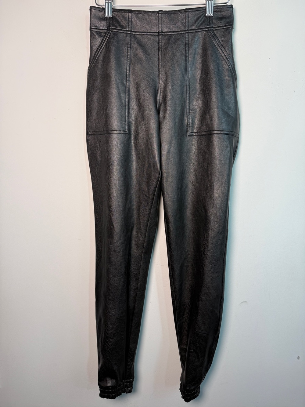 SPANX Leather-Like Jogger Pants Faux Leather Moto Black Sz S
